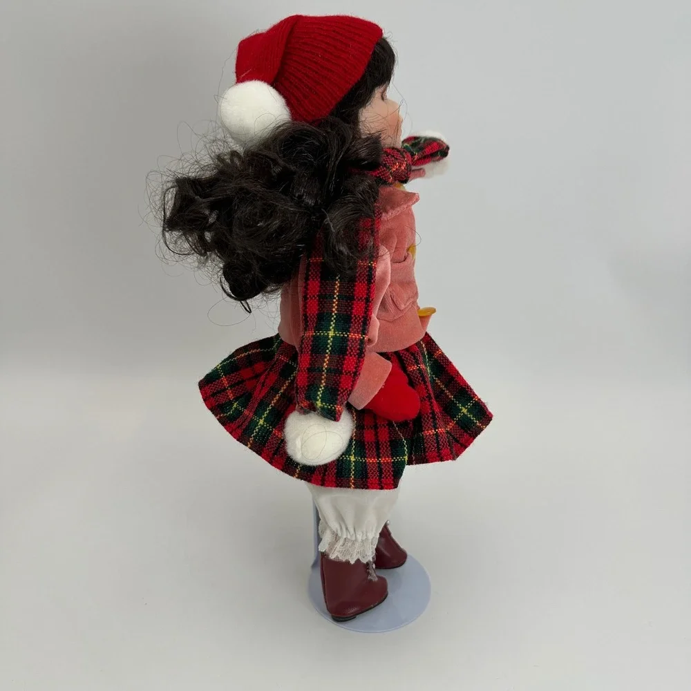 Show Stoppers Nora Porcelain Doll Girls 12in‎ Pink Red Plaid Winter Christmas